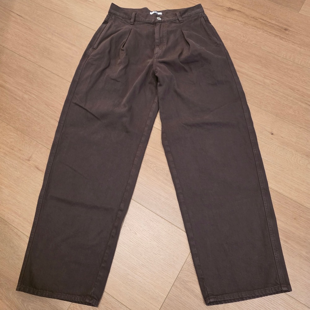 Uniqlo U Wide Fit Curved Pleated Pants Dark Brown Womens 26 Earthy Minimalist